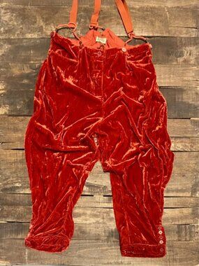 Jaded Gypsy All The Things Trouser Rich Ruby Red Crushed Velvet Suspender Pants